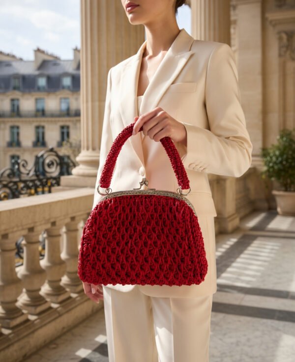 The Mervat Crimson Lattice Frame Bag